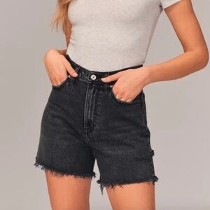 Womens Black Denim Shorts Abercrombie and fitch high rise dad shorts distressed